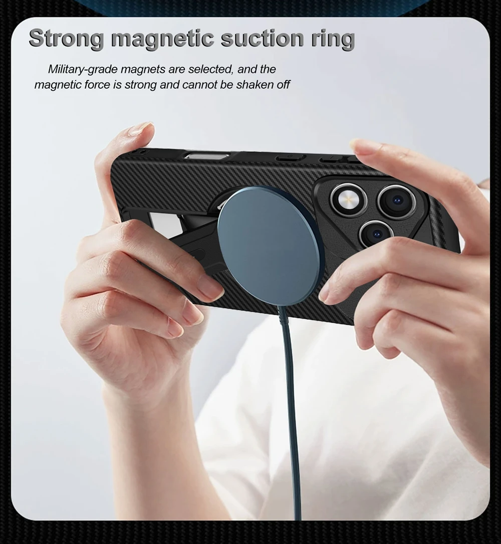 Shockproof Armor Magnetic Wireless Charging Phone Case with Bracket Cover