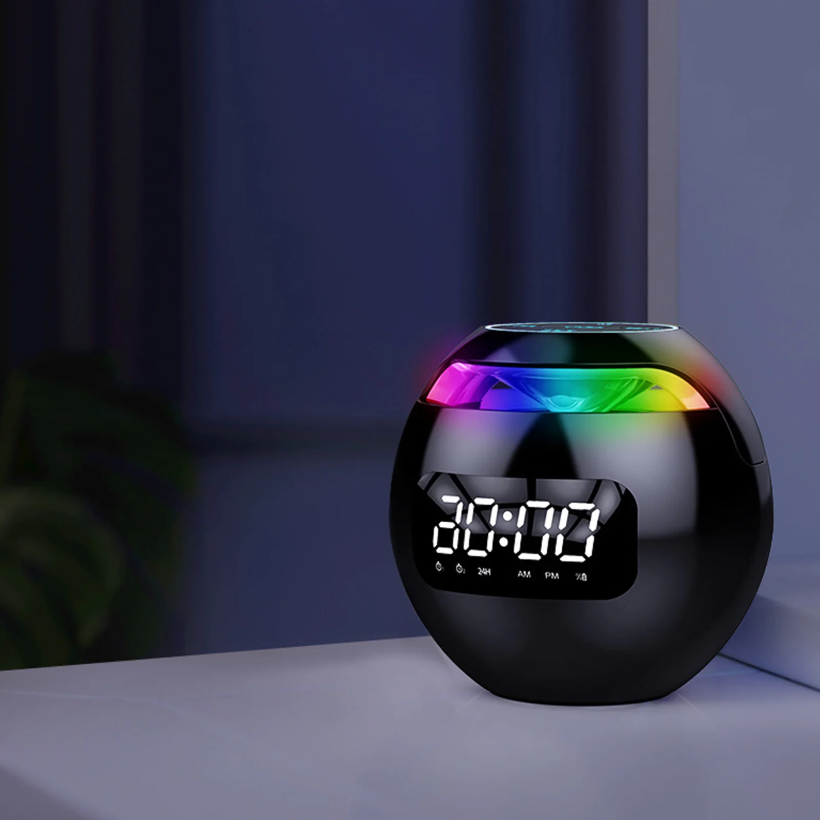 Spherical Mini Alarm Clock Bluetooth-compatible 5.0 Speaker LED Screen Desk Clocks TF Card FM Radio RGB Colorful for Party 4
