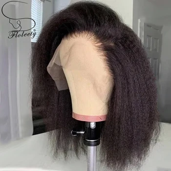 Parrucca 100% Capelli Umani Lisci Afro Ricci Bob, Parrucche Frontali in Pizzo HD 13x4, Parrucche con Chiusura in Pizzo 4x4 Senza Colla per Donna 180%