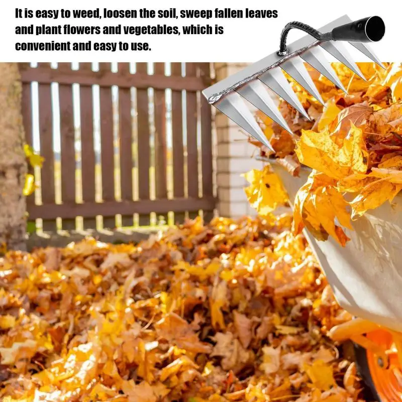 Gardening Hoe Weeding Rake Steel Farm Tool Grasping Raking Level Loosen Soil Harrow Clean Leaves Collect Weeds Agricultural Tool 2