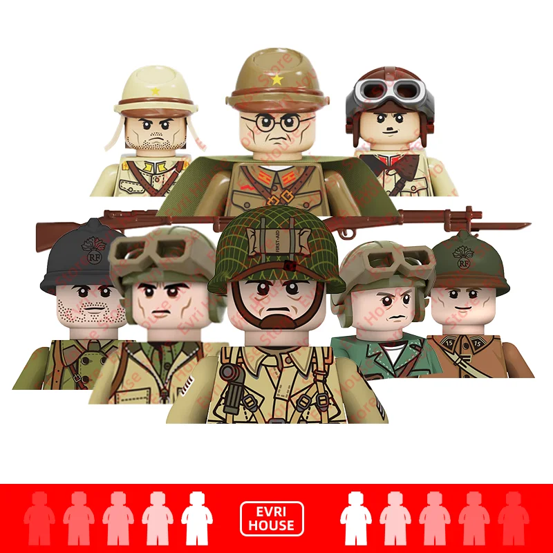 

Экшн-фигурки WW2, солдатики, американские войска, мини-кирпичи, Советская армия, кукла, сборные строительные блоки MOC, игрушки для детей