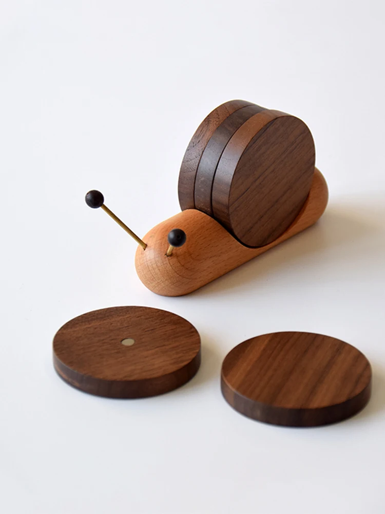 Black Walnut Cartoon Cultural Creative Snail Tea Table Coaster Tea Ceremony Solid Wood Insulation Mat Wooden Mat Gift