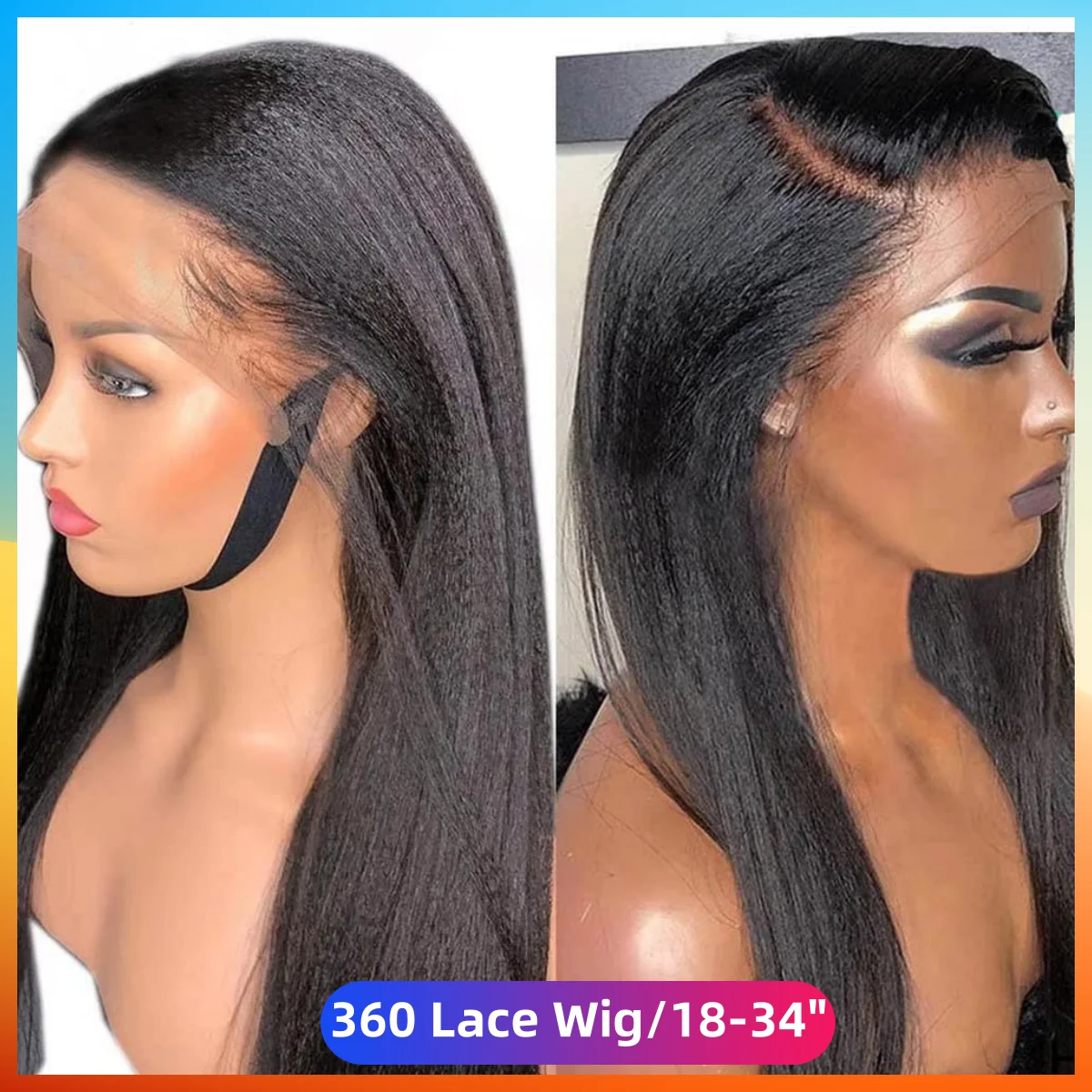 

Kinky Straight 360 Full Lace Front Wig Human Hair Pre Plucked Yaki Straight 13x6 Brazilian Frontal Wigs For Black Women Glueless