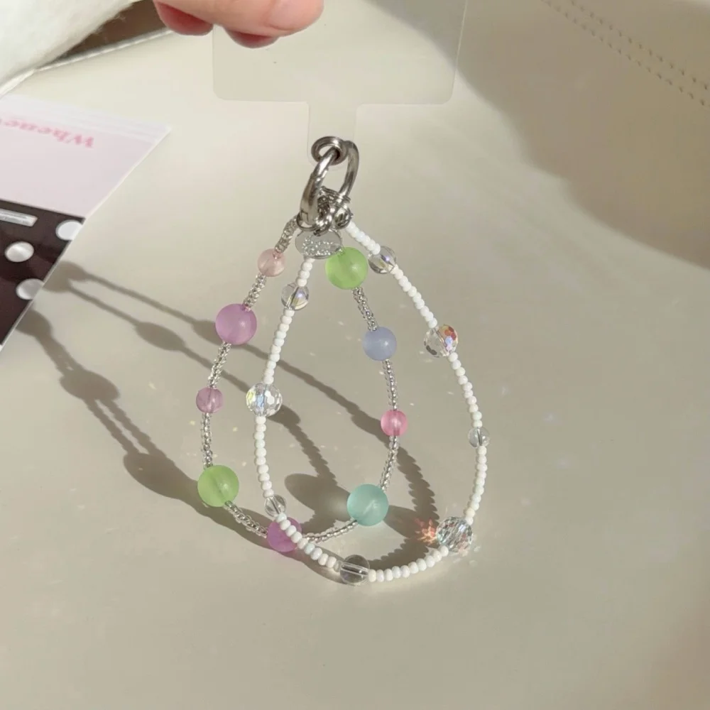 Wave Point Clear Case with Card Holder & Beaded Bracelet Cover - Chic Korean Design