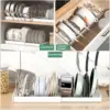 Expandable Kitchen Cabinet Pot Lid Organizer Rack Adjustable Divider Retractable Compartments Dish Storage Utensils Racks Holder 4