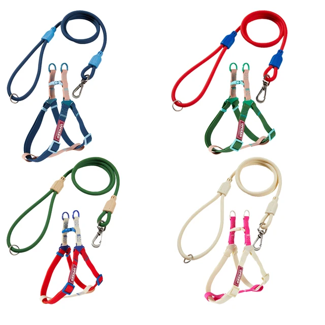 Adjustable Color Blocking Design Dog Harnesses Waterproof  PVC Walking Leash Rope Chest And Back Set For Dog Outdoor Training