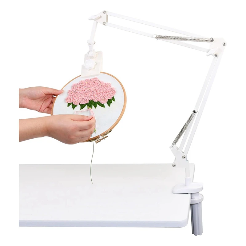 Adjustable Embroidery Hoop Stand-Folding Embroidery, 360 Degree Rotating Crossstitch Stand For Needle Point Projects A Durable