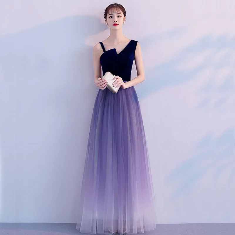 DongCMY Fashion New Banquet Long Fairy Dream Bridesmaid Dress Temperament Purple Aura Queen Evening Dress Female