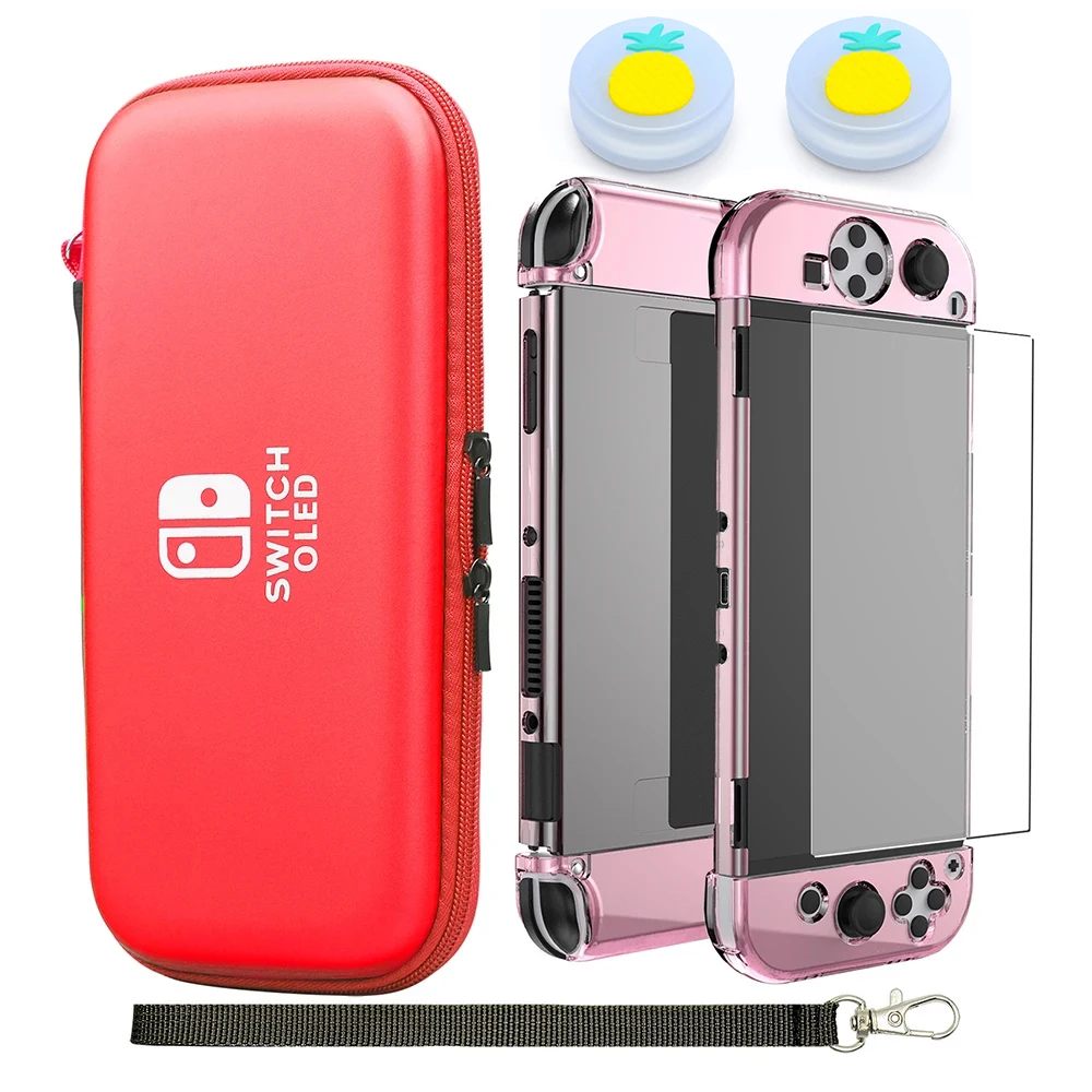 【Hot item】 Switch OLED Storage Carry Bag Accessories Kit PC Clear Cover Case Screen Protector With Analog Grips for Nintendo Switch OLED.