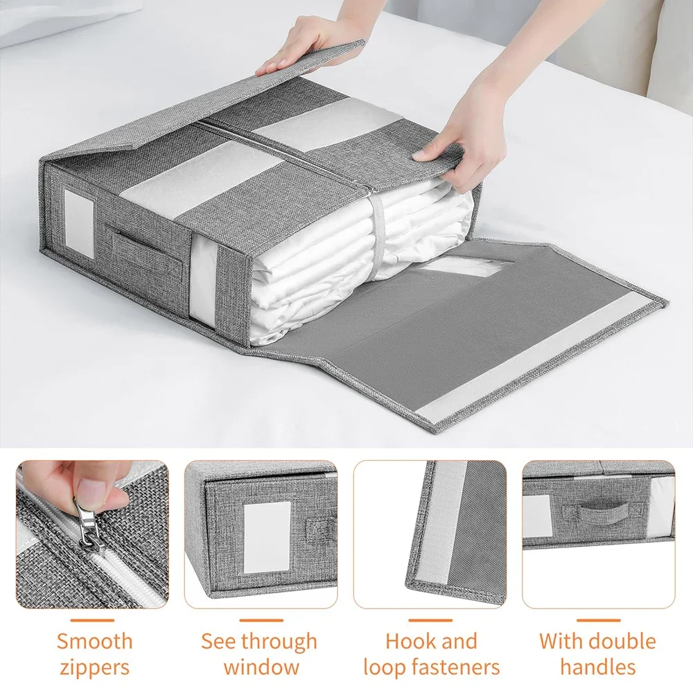 Foldable Sheet Set Storage Box Organizer Fabric  Closet Zipper Blankets Organizer for Bedding Clothes  heet Cube  Set Organizer