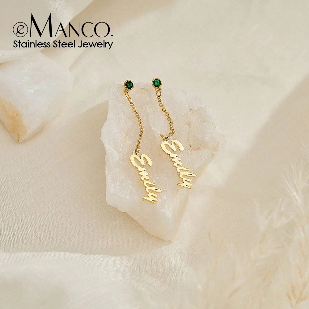 

eManco Stainless Steel Birthstone Name Custom Earrings Long Pendant Charm Earrings Ladies Custom Jewelry Support Wholesale