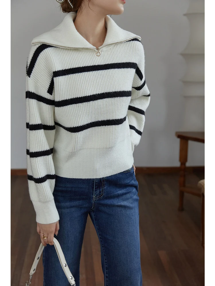 Womens Black And White Striped Sweater