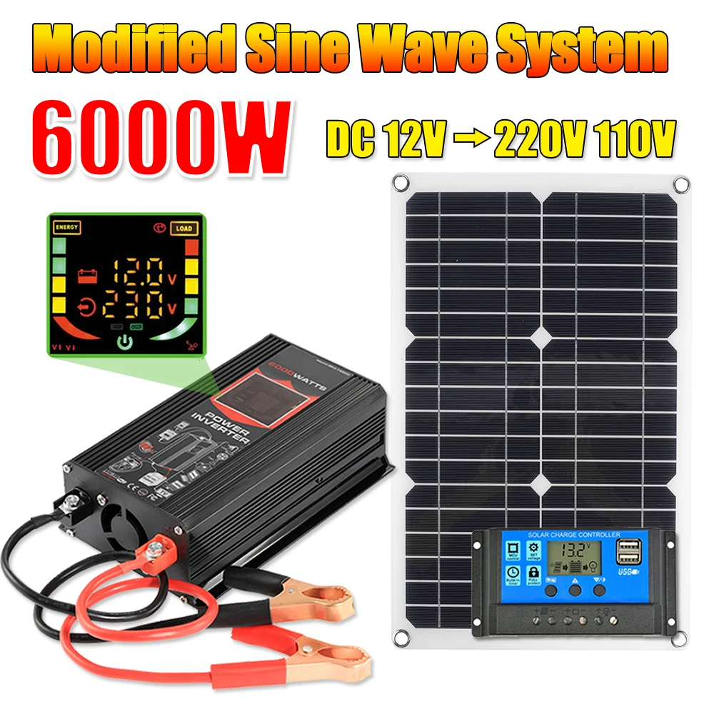 220V 6000W Solar Panel Kit Complete Solar Power Generator 30A Home Grid  System