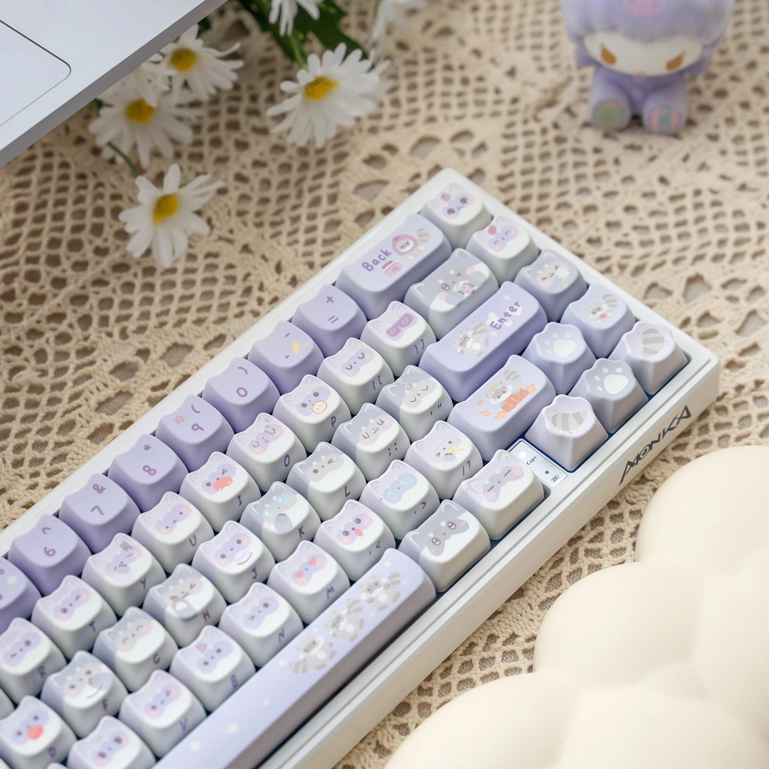 Lilás Full Five-sided Sublimação Teclado Mecânico Guaxinim Bonito Mao Pbt Keycaps Faça Você Mesmo Luz Roxo Gato Meninas Presente 141 - Imagem 2
