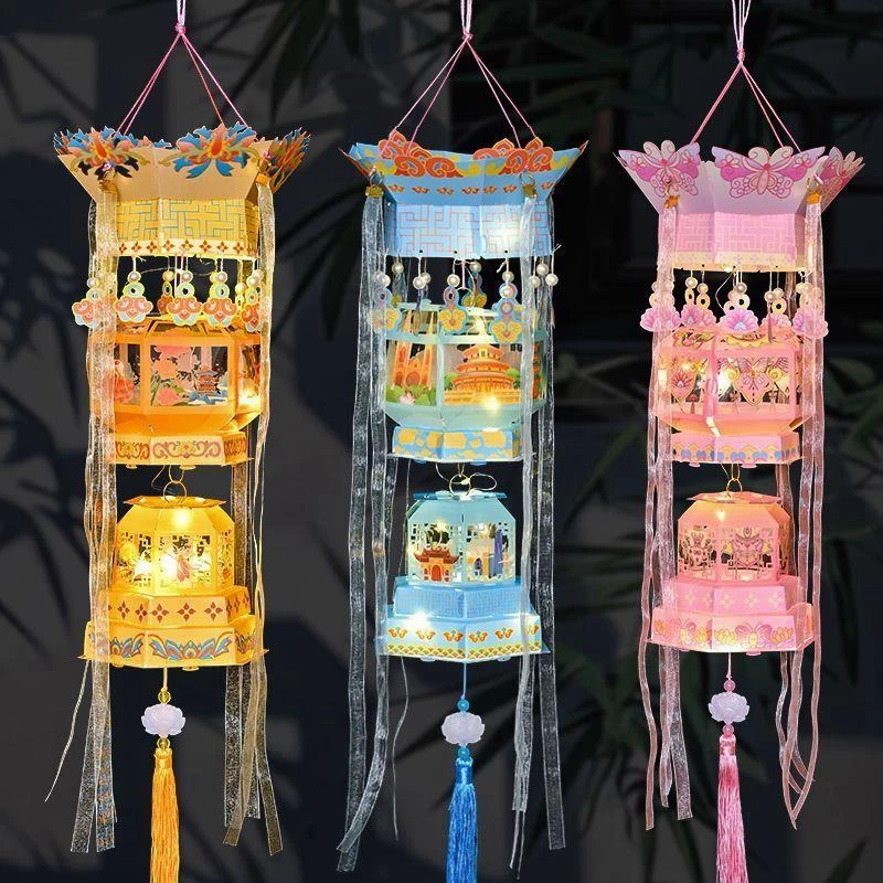 Chinese Lantern Paper Lanterns 2025 Mid-Autumn Lantern Retro Lantern Palace Lanterns Glowing Blossom Lamp DIY Material Package - Image 5