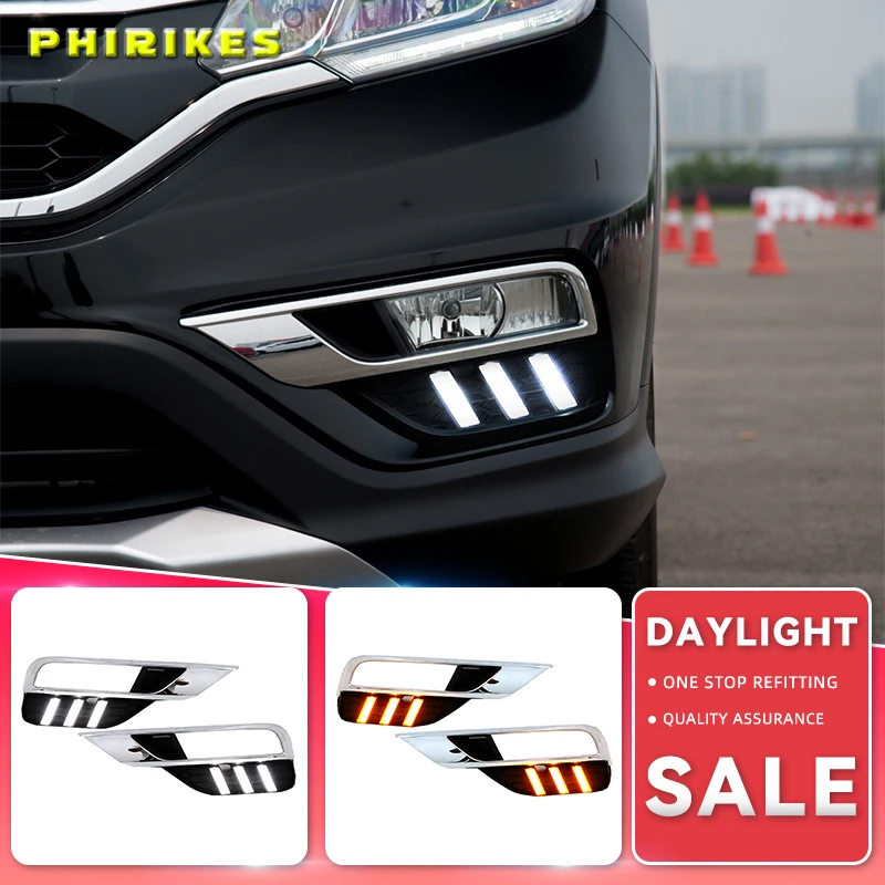 

1 комплект 12 В ABS светодиодные дневные ходовые огни дневсветильник с желтым указателем поворота для Honda CRV CR-V 2015 2016 DRL