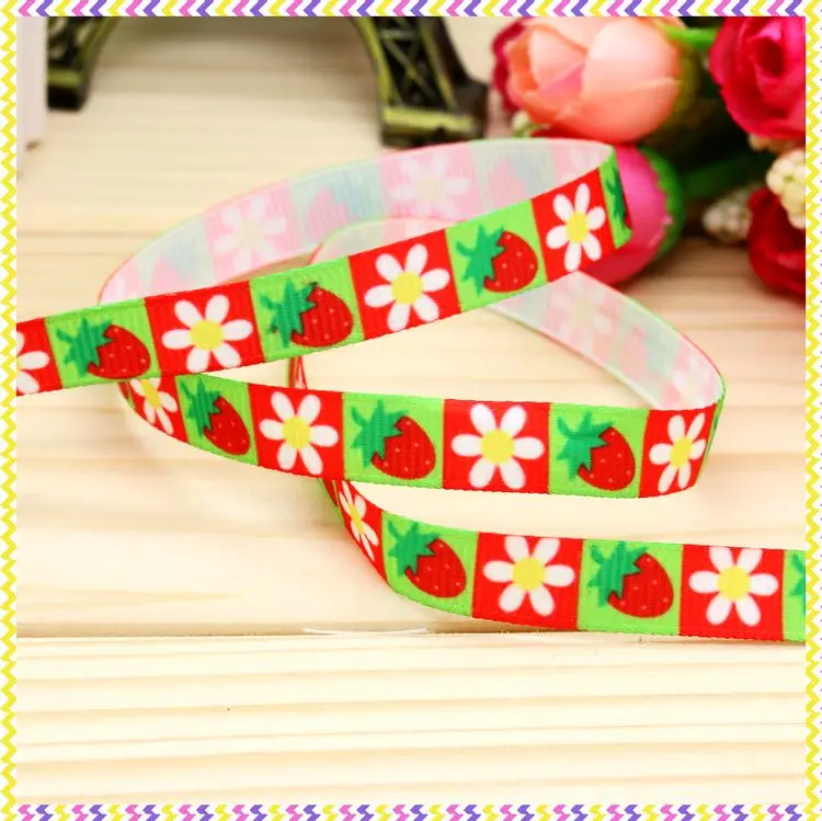DHK 3/8'' 5yards Fruit Cupcake Strawberery watermelon Printed Grosgrain Ribbon Accessory Hairbow Collar DIY Decoration 9mm C1830