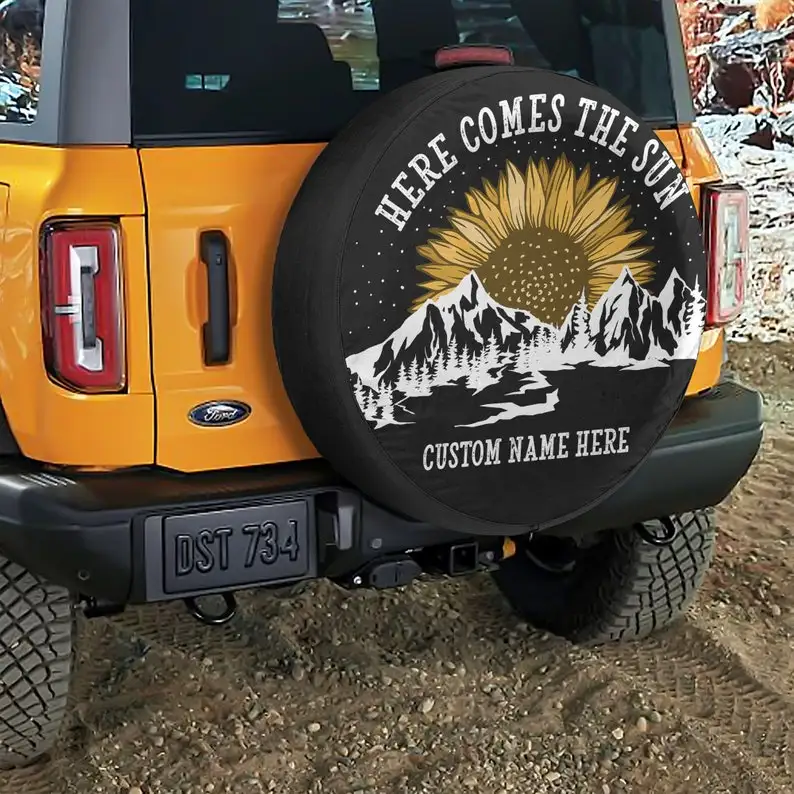 Here Comes The Sun Personalized Tire Cover, Custom Name Tire Cover,  Sunflower Mountain Tire Protect, Camping Tire Accessories, C AliExpress