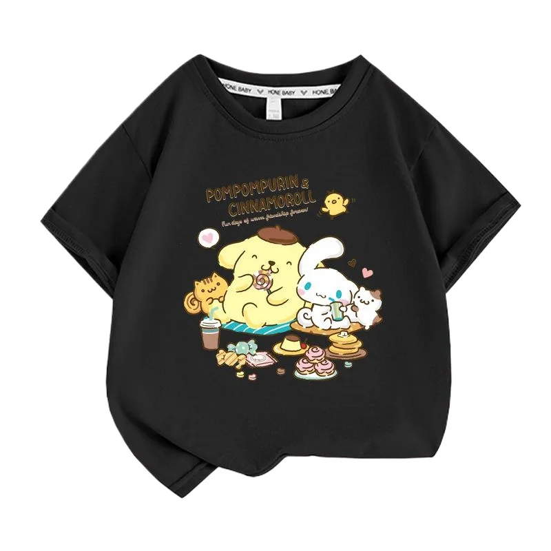 Sanrio été bébé filles 100% coton vêtements enfant enfants garçons Pompompurin imprimé T-shirts dessin animé à manches courtes haut tenues