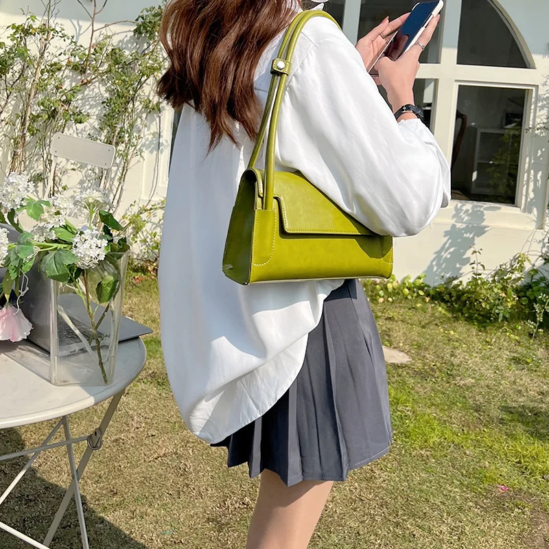 

French Avocado Green Shoulder Bags for Women PU Leather Handbags Underarm Women's Envelope Bag 2022 Trend Female Even Design Bag