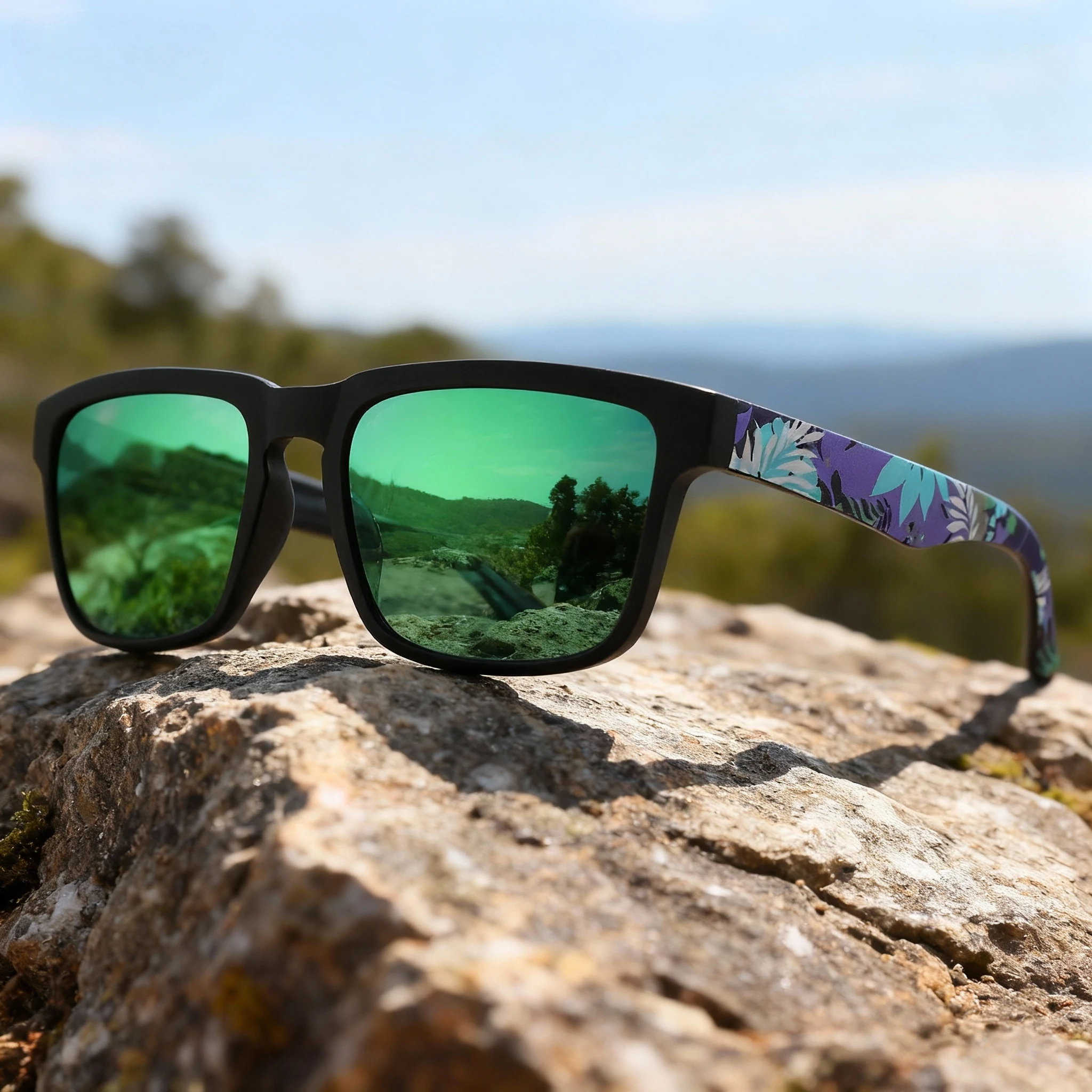 Neue quadratische Outdoor-Sport-Sonnenbrille – gemusterte Bügel, UV400, Unisex für Radfahren, Wandern, Reisen und Alltag – Detail 5