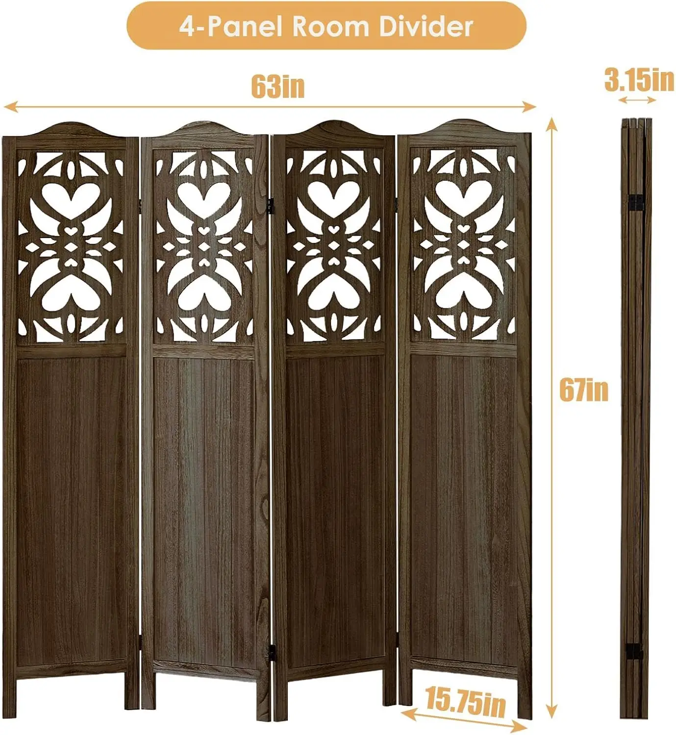 4 Panel Room Divider Fully Assembled, Carved Room Dividers And Folding Screens, 5.6Ft Wood Room Divider Screen Freestanding 2