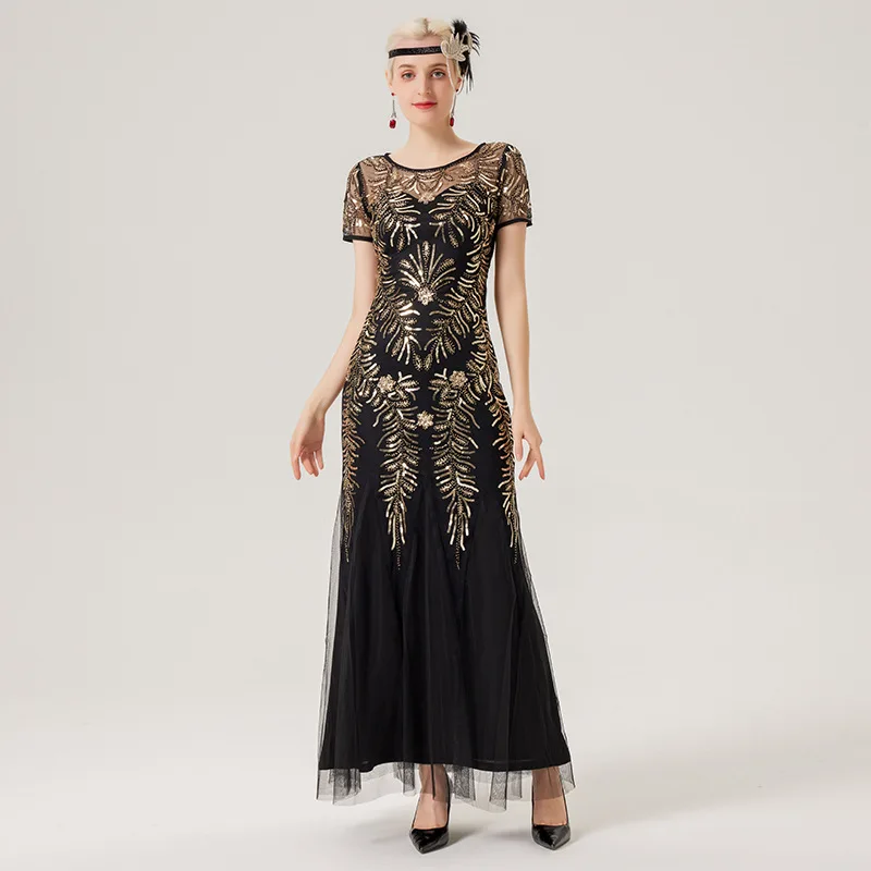 

Sexy Evening Dress Elegant Sequin Fishtail Dress,Wedding Banquet Host Slim Fit Long Dress 1920s Retro Dress