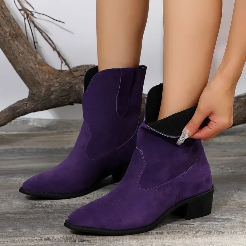 

Shoes for Women 2023 Winter New Pointed Toe Purple Women's Boots Autumn Casual Ladies Western Boots Botas Altas Plataforma Mujer