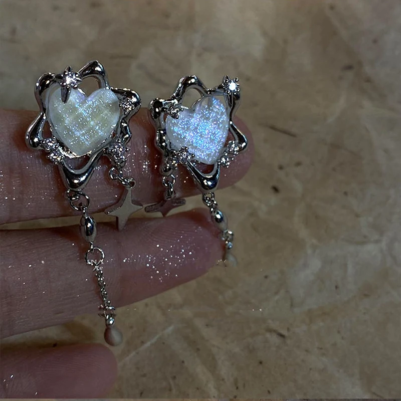 ファッション雑貨・小物その他 +DEINET+ HEART DROP EARRINGS IN SILVER KDBYM4S4211S100F Silver-tone Crystal Heart Drop Earrings | Claire's US