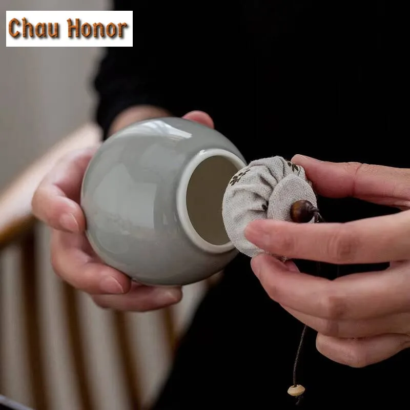 180ml Ice Grey Glaze Ceramic Small Tea Cans Household Handmade Puer Tea Storage Tea Jar Sealed Cans Box Tea Ceremony Accessories