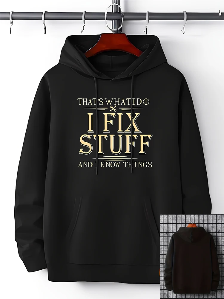 

Spring Cotton Jacket I Fix Stuff Printed Hoodie Men's Casual Pullover Hooded Sweatshirt With Kangaroo Pocket Streetwear