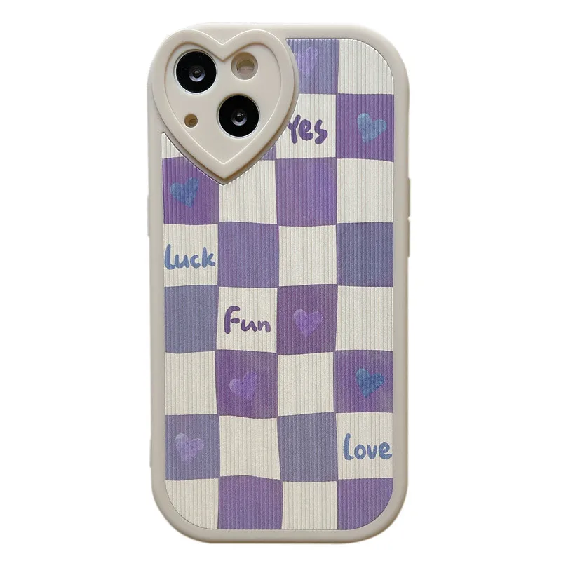 Sweet stripe checkerboard lucky Love art lens Phone Case For iPhone 14 13  11 12 Pro Max Xr Xs Max X 7 8 14 Plus case Cute Cover