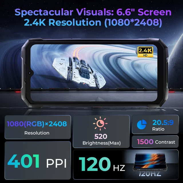 HOTWAV Hyper 7 Pro 5G téléphone robuste 200MP Android 14 6.6 ''FHD + 120Hz Smartphone 36(16 +20)GB 256GB 10800mAh 33W téléphone portable 5