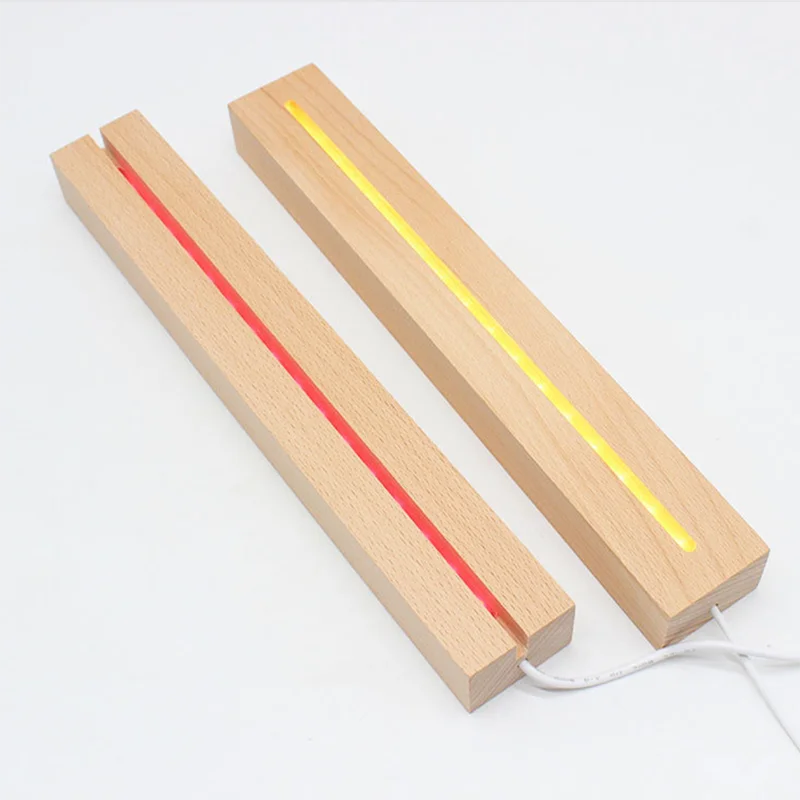 30cm Long Rectangular Wooden Led USB Light Display Base luminous Stand for Acrylic Plexiglass Resin Arts 3D Bedside Table Lamps
