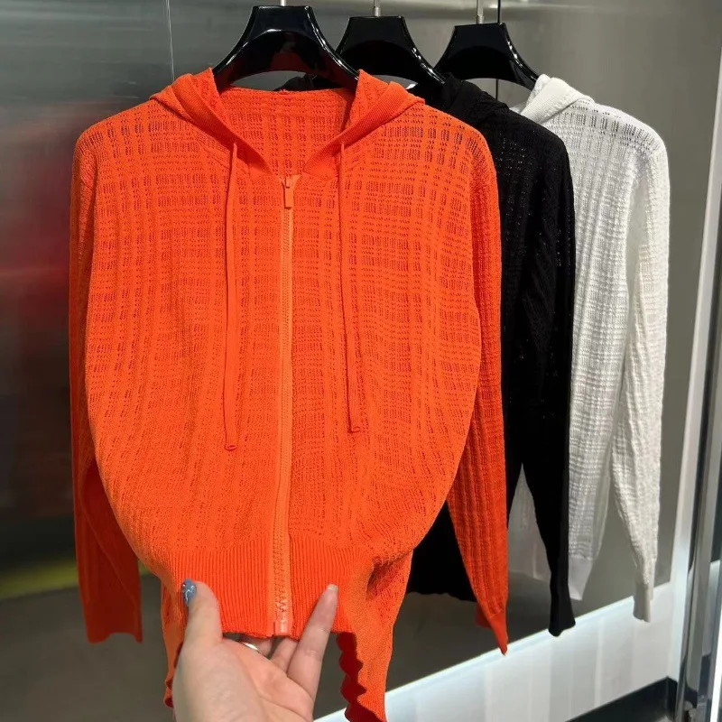 thumbnail image 1 of Sudadera con capucha de malla de color sólido informal de moda nueva de otoño 2024 con cremallera y cordón, camisa de punto de manga larga para hombres, 1 of 4
