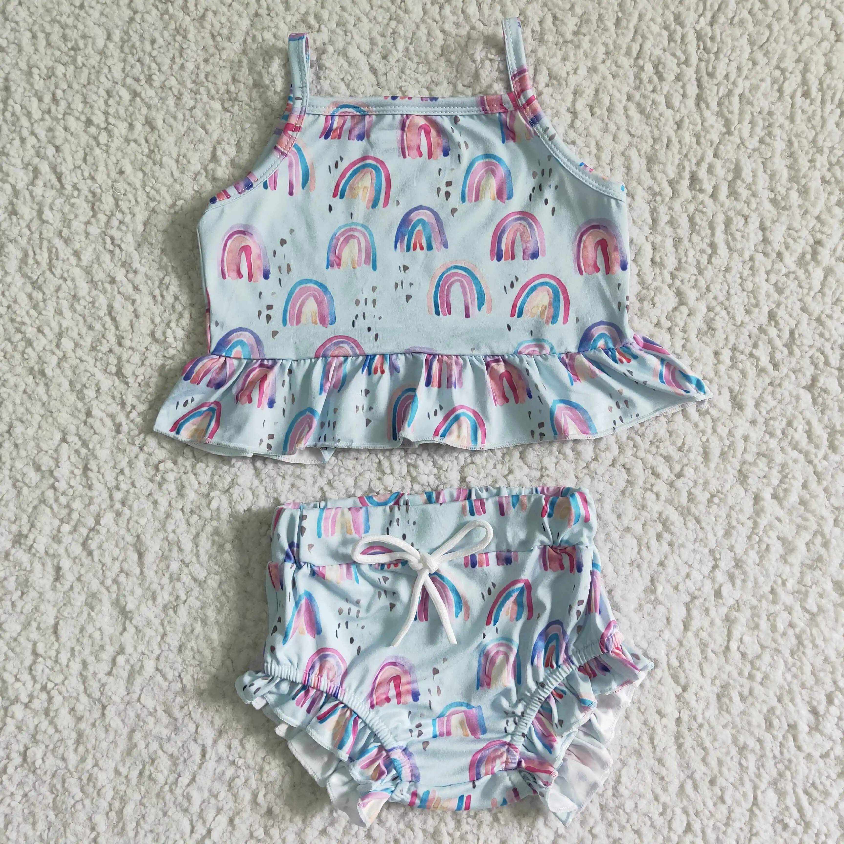 Baby Girls Sleeveless Top And Bummie Set With Rainbow Print Children