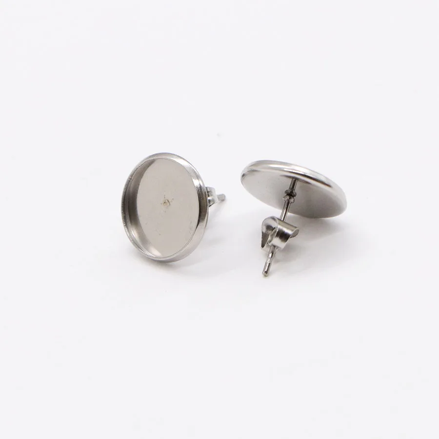 100pcs/lot Stainless Steel Blank Earring Base Cameo Base Fit 12mm Cabochons Earring Setting DIY Jewelry Making
