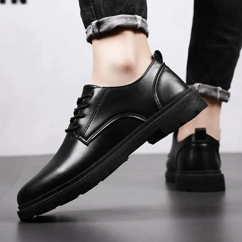 

High Heel Leather Shoes Men's Autumn British Style 2023 New Wedding Bridegroom Black Casual Leather Shoes Men's Shoes