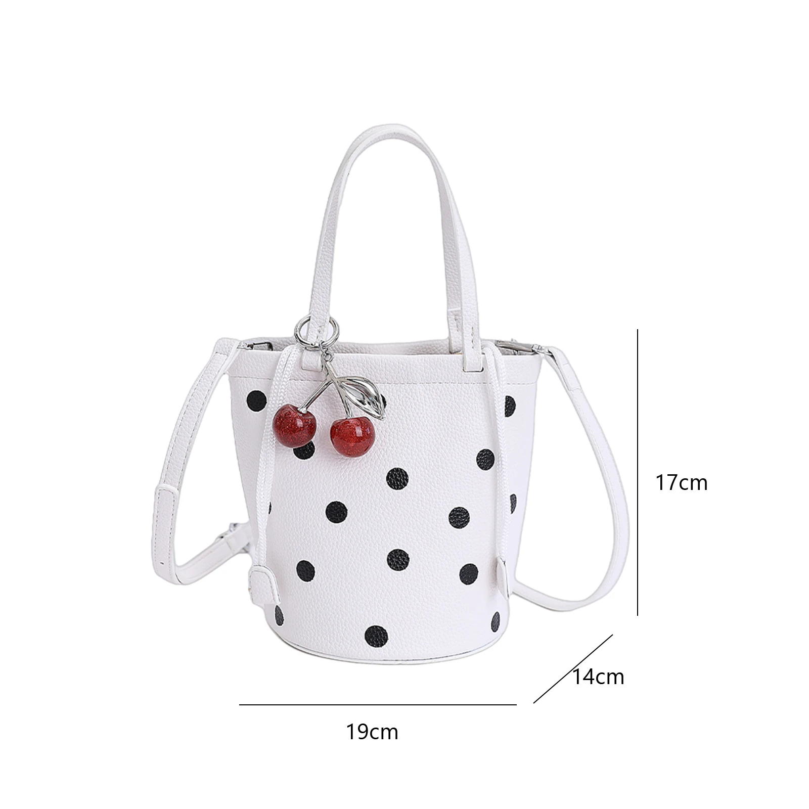 Women PU Leather Polka Dot Buckle Shoulder Bag Bubble Tea Polka Dot Bucket Bag Shoulder Crossbody Bag for Work & Outing