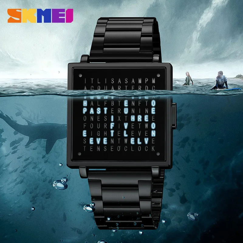 SKMEI 2312 Luxury LED Display Watch for Men Waterproof Sports Stainless Steel Date Wristwatches Mens Reloj De Hombre Clock