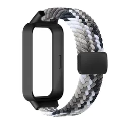 Braided Nylon Sports Strap with Magnetic Case Cover - Mi Band 8 Active (Black Colorful)