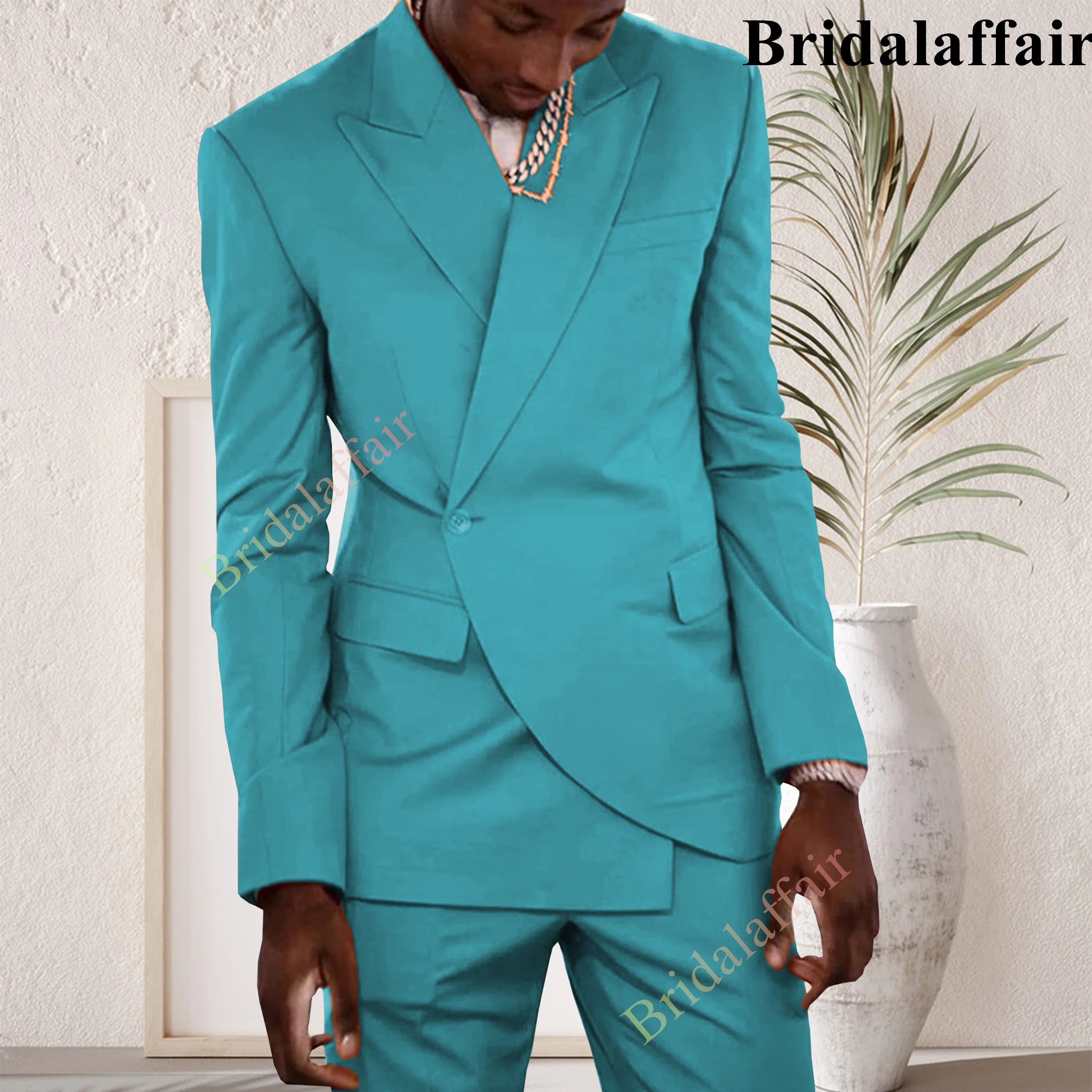 

Bridalaffair Sky Blue Innovative Design New Costume Homme Popular Clothing Luxury Party Stage Men's Suit Groomsmen Regular Fit