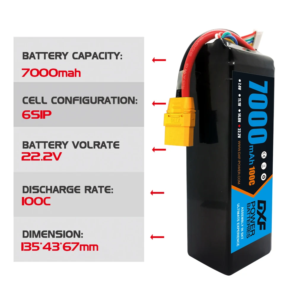 DXF 6S Lipo 22.2V 7000mAh 10000mAh 5200mAh Softcase Battery with XT60 EC5 XT90 for Car Truck Tank RC Buggy Truggy Racing Hobby 3
