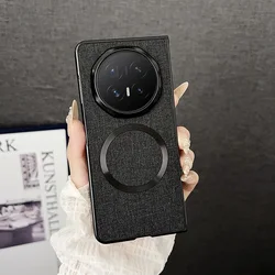 Magnetic Ring Leather Case with Luxury Cloth and Wireless Charging Cover - Honor Magic V6 (Black)