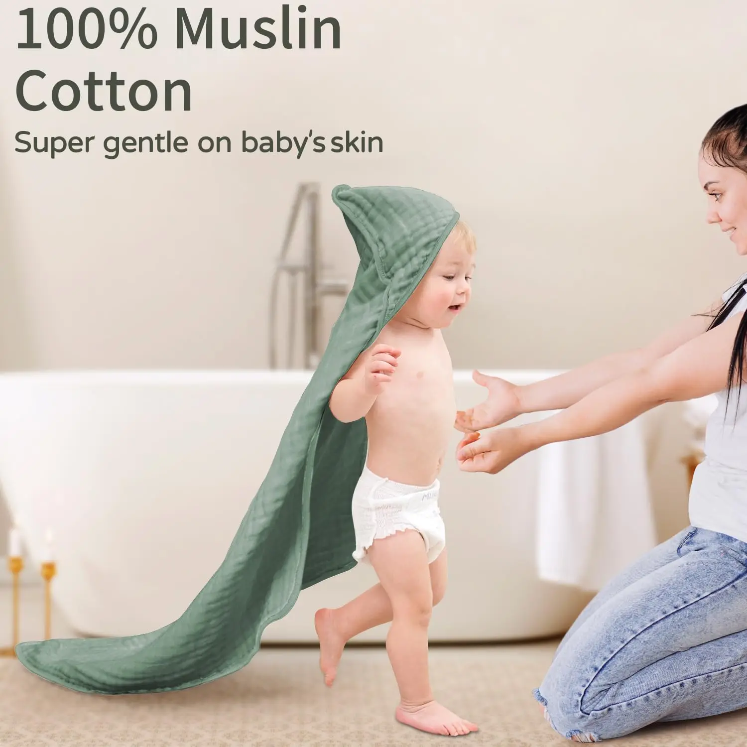 2pcs Baby Bath Hooded Towels 35*35inch Muslin Cotton Newborn Hooded Towel with Hood for Babies Infant Toddler and Kids