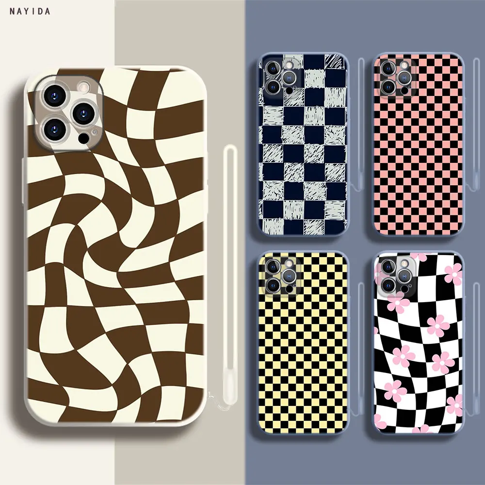 

Phone Case For Iphone 15 14 13 11 12 Mini Pro Max TPU Bag Soft Silicone New Cover Bracket Checkerboard