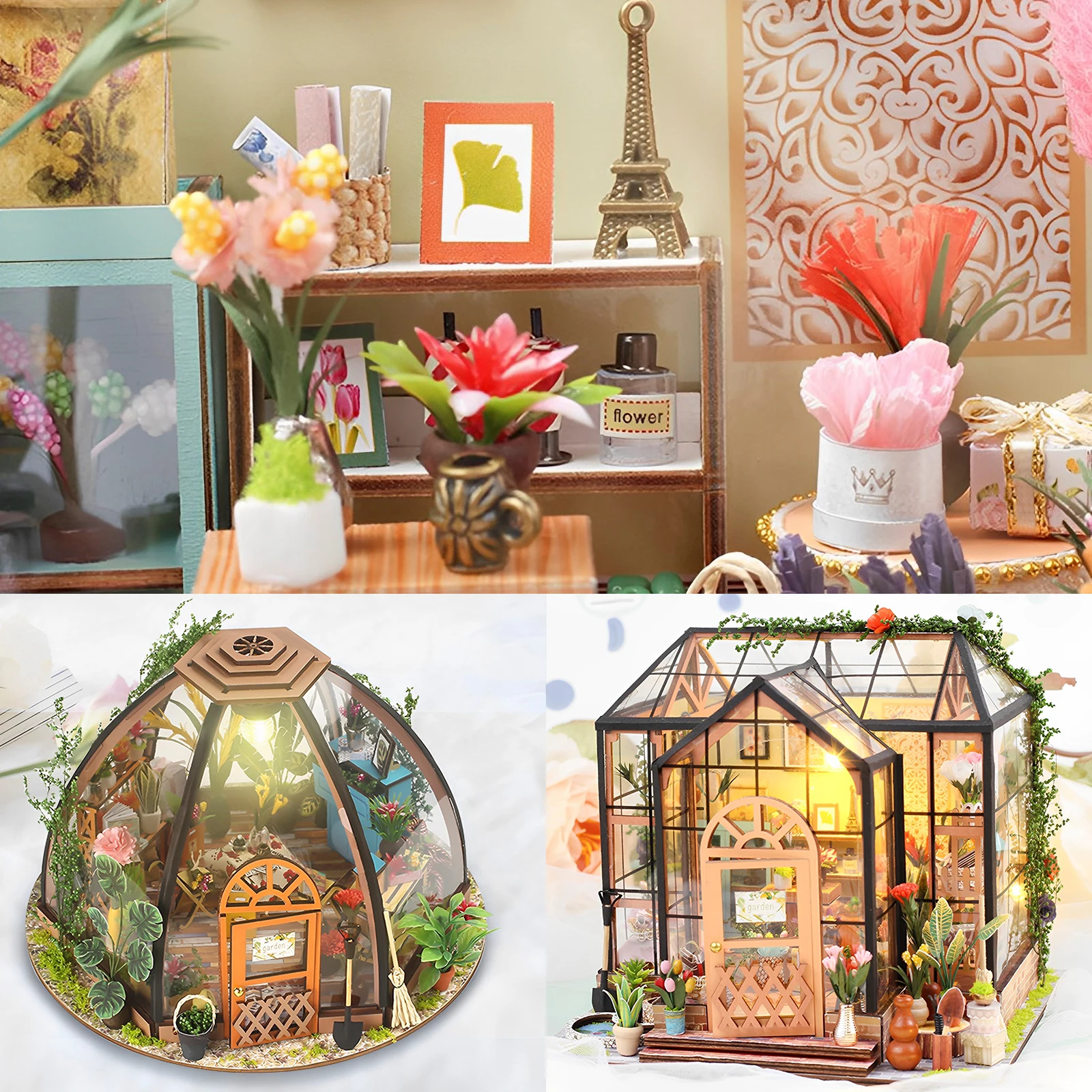 

DIY Micro House Kit with LED Lights & Furniture Decoration 3D Doll House Model Kit Creative Florist Decoration Table Ornaments