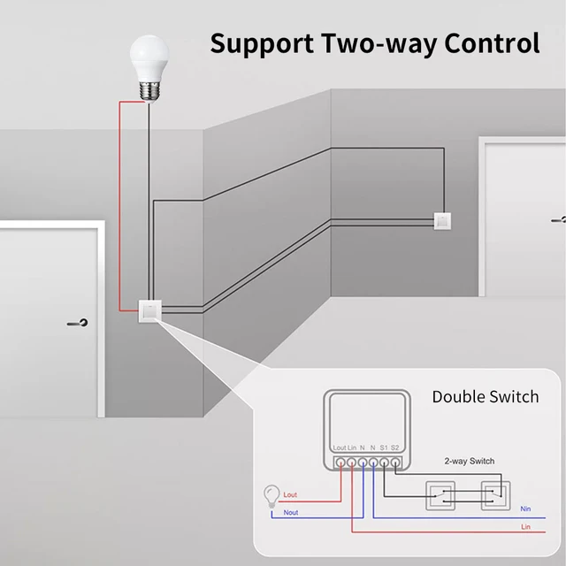 Tuya 16A WiFi Mini Smart Switch Module Support 2 Way Control Smart Home DIY Switches Smart Life APP for Alexa Google Home Alice 6