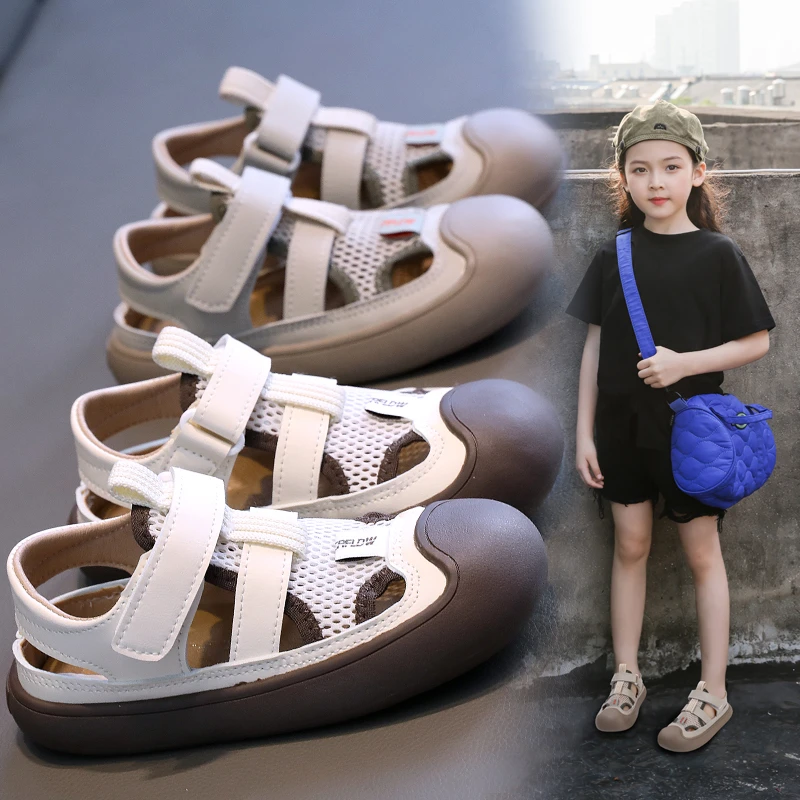 

Children Sandals for Girl 2024 Summer New Fashion Soft Comfortable Anti-kick Air Mesh Cut-outs Breathable Versatile Beach Shoes