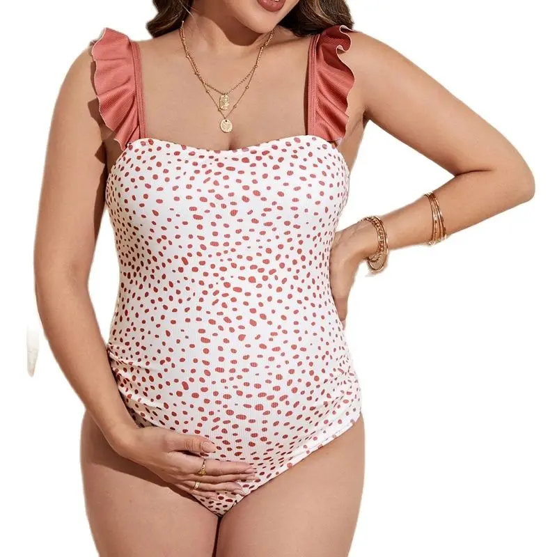 New Pregnant Women Printed One Piece Swimwear Sexy Ruffle Strap Maternity Swimsuit Summer Beachwear Push Up Bathing Suit Premama